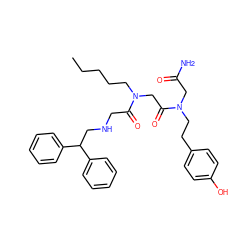 CCCCCN(CC(=O)N(CCc1ccc(O)cc1)CC(N)=O)C(=O)CNCC(c1ccccc1)c1ccccc1 ZINC000026579575