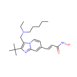 CCCCCN(CC)Cc1c(C(C)(C)C)nc2cc(/C=C/C(=O)NO)ccn12 ZINC000144713189