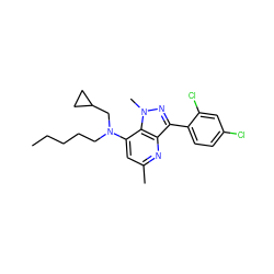 CCCCCN(CC1CC1)c1cc(C)nc2c(-c3ccc(Cl)cc3Cl)nn(C)c12 ZINC000013553419