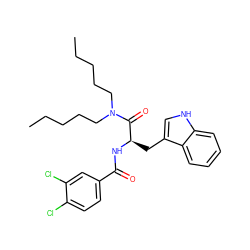 CCCCCN(CCCCC)C(=O)[C@@H](Cc1c[nH]c2ccccc12)NC(=O)c1ccc(Cl)c(Cl)c1 ZINC000013447001