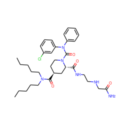 CCCCCN(CCCCC)C(=O)[C@H]1CCN(C(=O)N(c2ccccc2)c2cccc(Cl)c2)[C@H](C(=O)NCCNCC(N)=O)C1 ZINC000027653585