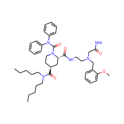 CCCCCN(CCCCC)C(=O)[C@H]1CCN(C(=O)N(c2ccccc2)c2ccccc2)[C@H](C(=O)NCCN(CC(N)=O)Cc2ccccc2OC)C1 ZINC000027652895