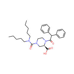 CCCCCN(CCCCC)C(=O)N1CCN(C(=O)C(c2ccccc2)c2ccccc2)[C@@H](C(=O)O)C1 ZINC000026163223