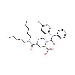 CCCCCN(CCCCC)C(=O)N1CCN(C(=O)N(c2ccccc2)c2ccc(Br)cc2)[C@H](C(=O)O)C1 ZINC000026172387