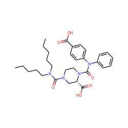 CCCCCN(CCCCC)C(=O)N1CCN(C(=O)N(c2ccccc2)c2ccc(C(=O)O)cc2)[C@H](C(=O)O)C1 ZINC000026168446