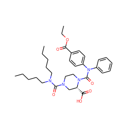 CCCCCN(CCCCC)C(=O)N1CCN(C(=O)N(c2ccccc2)c2ccc(C(=O)OCC)cc2)[C@H](C(=O)O)C1 ZINC000026166457