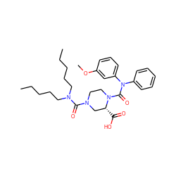 CCCCCN(CCCCC)C(=O)N1CCN(C(=O)N(c2ccccc2)c2cccc(OC)c2)[C@H](C(=O)O)C1 ZINC000026172647