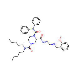 CCCCCN(CCCCC)C(=O)N1CCN(C(=O)N(c2ccccc2)c2ccccc2)[C@H](C(=O)NCCNCc2ccccc2OC)C1 ZINC000026649865