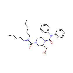 CCCCCN(CCCCC)C(=O)N1CCN(C(=O)N(c2ccccc2)c2ccccc2)[C@H](CO)C1 ZINC000026161273