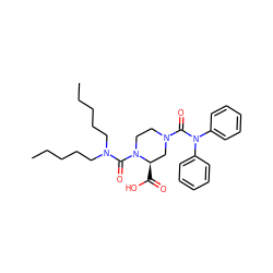 CCCCCN(CCCCC)C(=O)N1CCN(C(=O)N(c2ccccc2)c2ccccc2)C[C@H]1C(=O)O ZINC000026148583