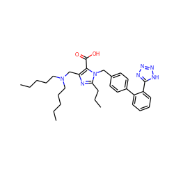 CCCCCN(CCCCC)Cc1nc(CCC)n(Cc2ccc(-c3ccccc3-c3nnn[nH]3)cc2)c1C(=O)O ZINC000026288956