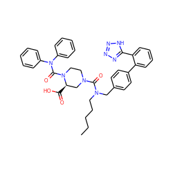 CCCCCN(Cc1ccc(-c2ccccc2-c2nnn[nH]2)cc1)C(=O)N1CCN(C(=O)N(c2ccccc2)c2ccccc2)[C@H](C(=O)O)C1 ZINC000003929838