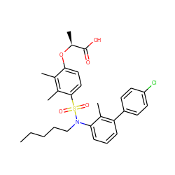 CCCCCN(c1cccc(-c2ccc(Cl)cc2)c1C)S(=O)(=O)c1ccc(O[C@@H](C)C(=O)O)c(C)c1C ZINC000071329242