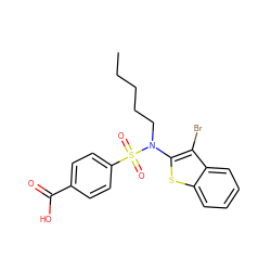 CCCCCN(c1sc2ccccc2c1Br)S(=O)(=O)c1ccc(C(=O)O)cc1 ZINC000115236076