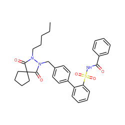 CCCCCN1C(=O)C2(CCCC2)C(=O)N1Cc1ccc(-c2ccccc2S(=O)(=O)NC(=O)c2ccccc2)cc1 ZINC000026648973