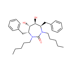 CCCCCN1C(=O)N(CCCCC)[C@H](Cc2ccccc2)[C@H](O)[C@@H](O)[C@H]1Cc1ccccc1 ZINC000013604418