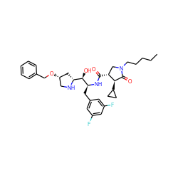 CCCCCN1C[C@@H](C(=O)N[C@@H](Cc2cc(F)cc(F)c2)[C@H](O)[C@H]2C[C@@H](OCc3ccccc3)CN2)[C@H](C2CC2)C1=O ZINC000029129160