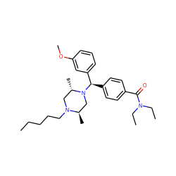 CCCCCN1C[C@H](C)N([C@H](c2ccc(C(=O)N(CC)CC)cc2)c2cccc(OC)c2)C[C@H]1C ZINC000022939646