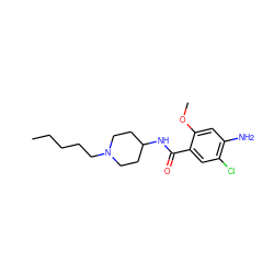 CCCCCN1CCC(NC(=O)c2cc(Cl)c(N)cc2OC)CC1 ZINC000043025019