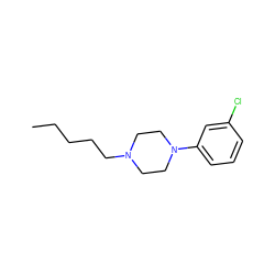 CCCCCN1CCN(c2cccc(Cl)c2)CC1 ZINC000013724944