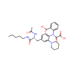 CCCCCNC(=O)[C@@H](Cc1ccc(N(C(=O)C(=O)O)c2ccccc2C(=O)O)c(N2CCCCC2)c1)NC(C)=O ZINC000014954160