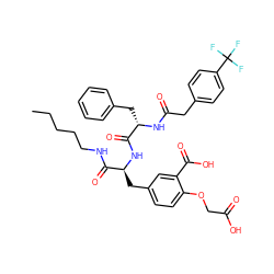 CCCCCNC(=O)[C@H](Cc1ccc(OCC(=O)O)c(C(=O)O)c1)NC(=O)[C@H](Cc1ccccc1)NC(=O)Cc1ccc(C(F)(F)F)cc1 ZINC000028023030