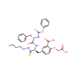 CCCCCNC(=O)[C@H](Cc1ccc(OCC(=O)O)c(C(=O)O)c1)NC(=O)[C@H](Cc1ccccc1)NC(=O)Oc1ccccc1 ZINC000003993705