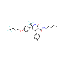 CCCCCNC(=O)C1=C(c2ccc(C)cc2)C[C@@](c2ccc(OCCCC(F)(F)F)cc2)(C(F)(F)F)NC1=O ZINC001772607178