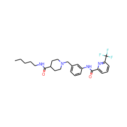 CCCCCNC(=O)C1CCN(Cc2cccc(NC(=O)c3cccc(C(F)(F)F)n3)c2)CC1 ZINC001772630938