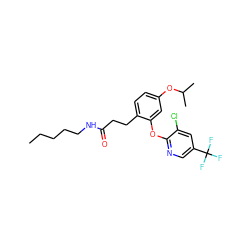 CCCCCNC(=O)CCc1ccc(OC(C)C)cc1Oc1ncc(C(F)(F)F)cc1Cl ZINC000084616515