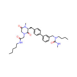 CCCCCNC(=O)CN1CC(=O)N(C)[C@@H](Cc2ccc(-c3cccc(CN(CCCC)C(=O)NC)c3)cc2)C1=O ZINC000029415212