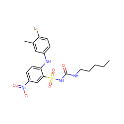 CCCCCNC(=O)NS(=O)(=O)c1cc([N+](=O)[O-])ccc1Nc1ccc(Br)c(C)c1 ZINC000036190320