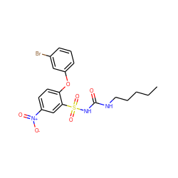 CCCCCNC(=O)NS(=O)(=O)c1cc([N+](=O)[O-])ccc1Oc1cccc(Br)c1 ZINC000028710465