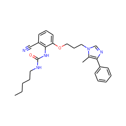 CCCCCNC(=O)Nc1c(C#N)cccc1OCCCn1cnc(-c2ccccc2)c1C ZINC000013827665