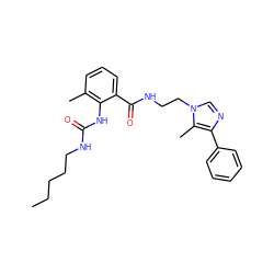 CCCCCNC(=O)Nc1c(C)cccc1C(=O)NCCn1cnc(-c2ccccc2)c1C ZINC000013827727