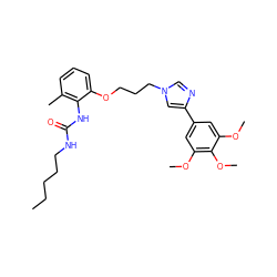 CCCCCNC(=O)Nc1c(C)cccc1OCCCn1cnc(-c2cc(OC)c(OC)c(OC)c2)c1 ZINC000013827774