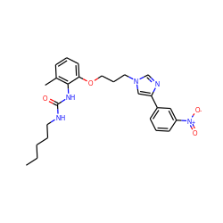 CCCCCNC(=O)Nc1c(C)cccc1OCCCn1cnc(-c2cccc([N+](=O)[O-])c2)c1 ZINC000013827754