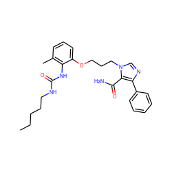 CCCCCNC(=O)Nc1c(C)cccc1OCCCn1cnc(-c2ccccc2)c1C(N)=O ZINC000013827806