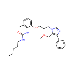 CCCCCNC(=O)Nc1c(C)cccc1OCCCn1cnc(-c2ccccc2)c1COC ZINC000013827791