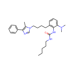 CCCCCNC(=O)Nc1c(CCCCn2cnc(-c3ccccc3)c2C)cccc1N(C)C ZINC000013827562