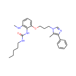 CCCCCNC(=O)Nc1c(NC)cccc1OCCCn1cnc(-c2ccccc2)c1C ZINC000013827624