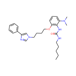 CCCCCNC(=O)Nc1c(OCCCCn2cnc(-c3ccccc3)c2)cccc1N(C)C ZINC000013827556