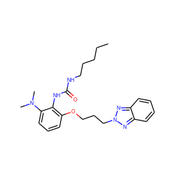 CCCCCNC(=O)Nc1c(OCCCn2nc3ccccc3n2)cccc1N(C)C ZINC000013827586