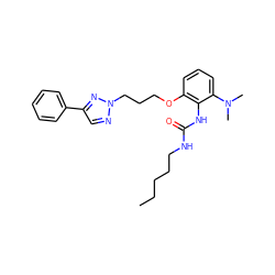 CCCCCNC(=O)Nc1c(OCCCn2ncc(-c3ccccc3)n2)cccc1N(C)C ZINC000013827571