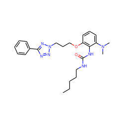 CCCCCNC(=O)Nc1c(OCCCn2nnc(-c3ccccc3)n2)cccc1N(C)C ZINC000013827574