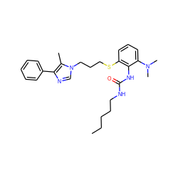 CCCCCNC(=O)Nc1c(SCCCn2cnc(-c3ccccc3)c2C)cccc1N(C)C ZINC000013827565