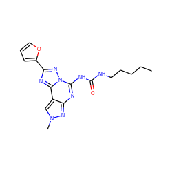 CCCCCNC(=O)Nc1nc2nn(C)cc2c2nc(-c3ccco3)nn12 ZINC000013607038