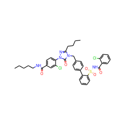 CCCCCNC(=O)c1ccc(-n2nc(CCCC)n(Cc3ccc(-c4ccccc4S(=O)(=O)NC(=O)c4ccccc4Cl)cc3)c2=O)c(Cl)c1 ZINC000095611551