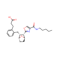 CCCCCNC(=O)c1coc([C@@H]2[C@H]3CC[C@@H](O3)[C@@H]2Cc2ccccc2CCC(=O)O)n1 ZINC000100522102