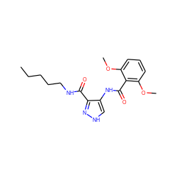 CCCCCNC(=O)c1n[nH]cc1NC(=O)c1c(OC)cccc1OC ZINC000299822019